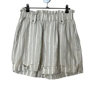 MNG Casual 100% Linen Striped Paperbag Shorts Cream Womens Small